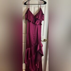 Adrianna Papell Pink Ruched Asymmetrical Gown for Wedding Guest